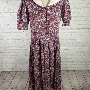 VTG Rosslee Red Colorful Floral Cottagecore Short Puff Sleeve Shirt Dress 4